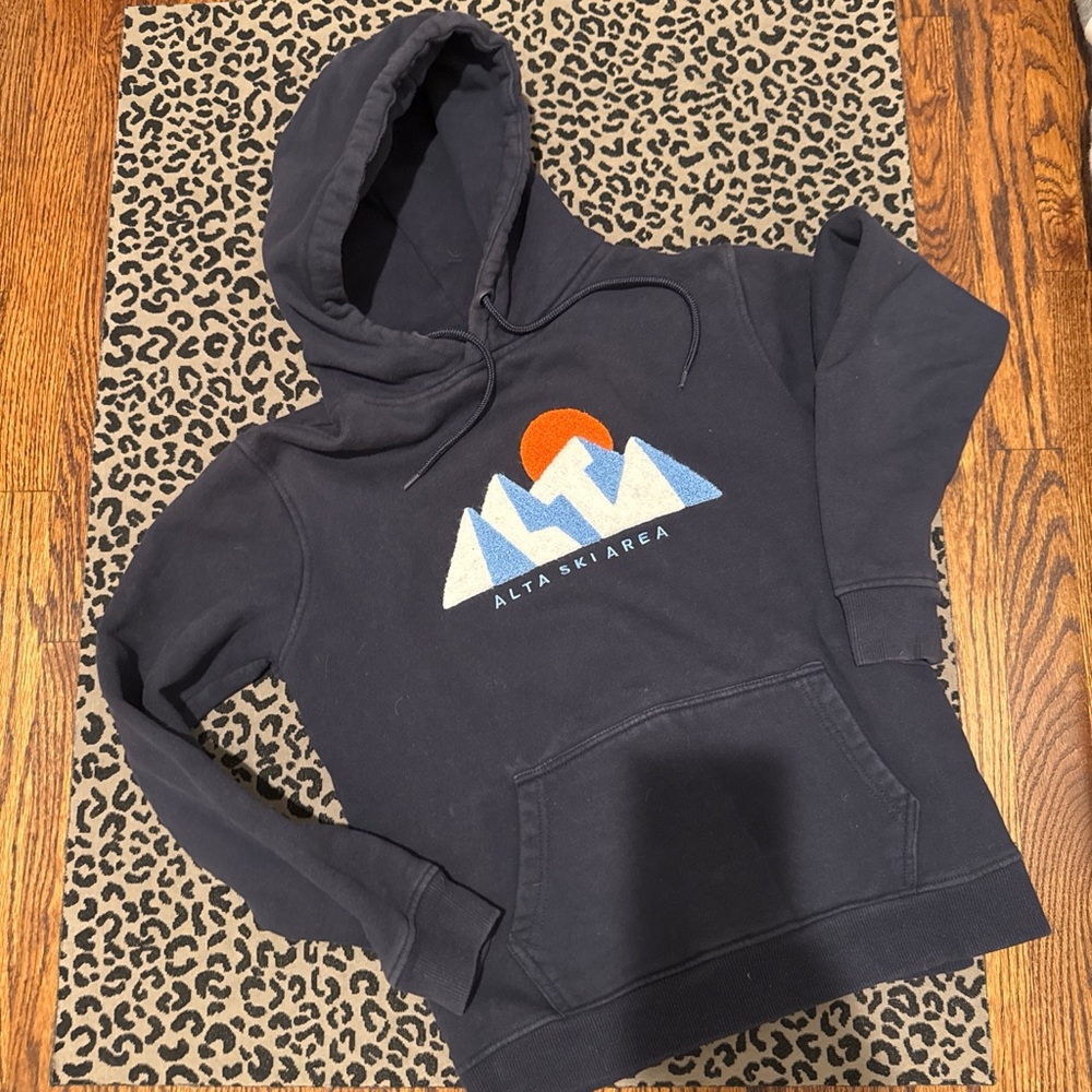 Alta Ski Area Navy Hooded Sweatshirt with Mountain Logo